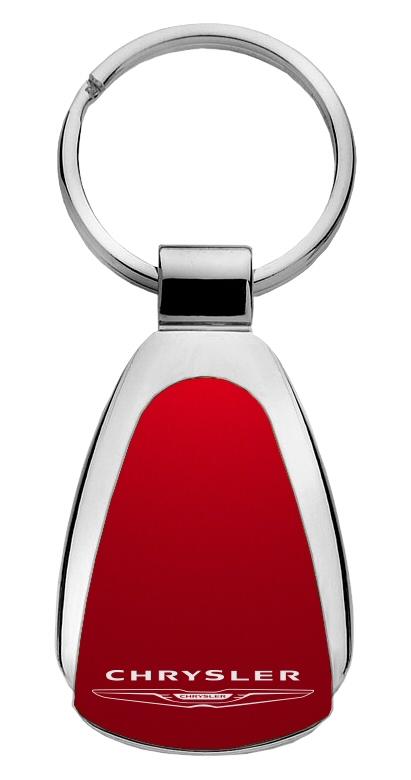 Chrysler red tear drop metal keychain car ring tag key fob logo lanyard