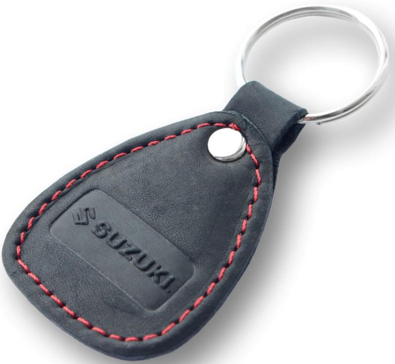 New leather black / red keychain car logo suzuki auto emblem keyring