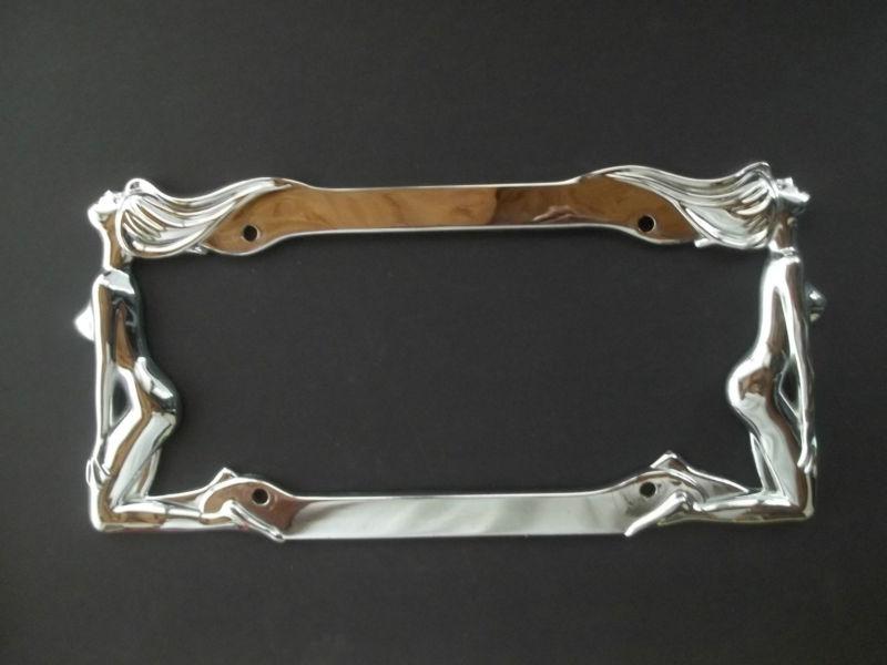 Naked ladies chrome license plate frame cruiser accessories great shape!