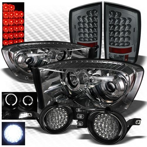 07-08 ram 1500, 07-09 2/3500 smoke headlights + led tail lights + led fog lights