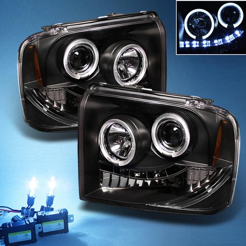 8000k xenon hid+black 05-07 f250 f350 f450 superduty halo projector headlights