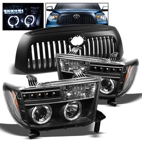 2007-2009 toyota tundra black halo led projector headlights +abs black grille