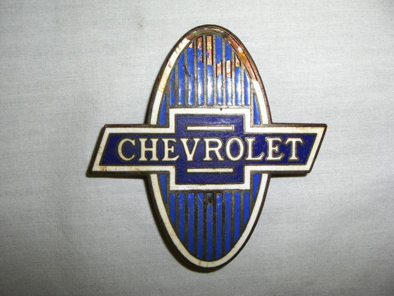 Vintage, antique, original chevrolet automobile radiator emblem, shield, bowtie