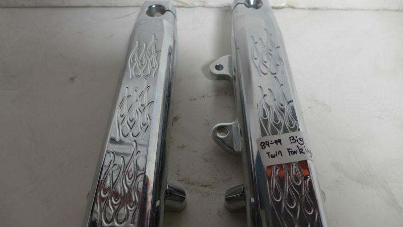 84-99 chrome big twin flamed lower fork legs harley-davidson 