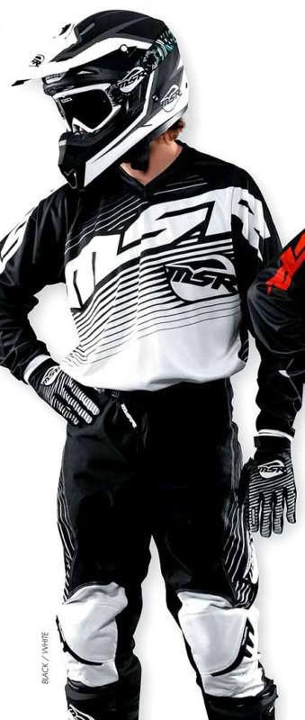 Msr axxis gear set blk/wht jersey, pant, glove new motorcross