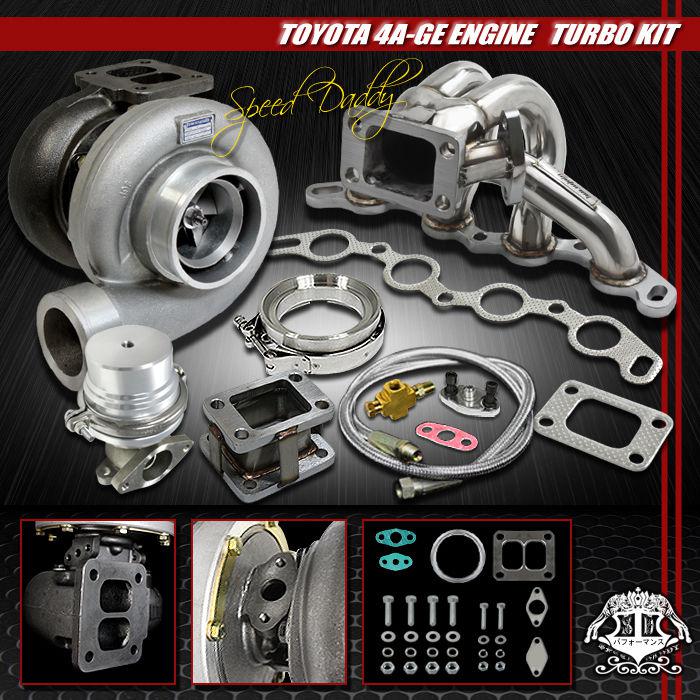 Gt45 6pc turbo kit turbocharger+ss manifold+wg+ofl 85-89 mr2/-91 corolla 4a-ge