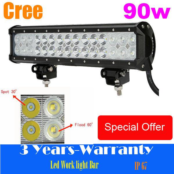 Long style 4x4 cree led work light 90w 30° 60° combo beam for suv utv van pickup