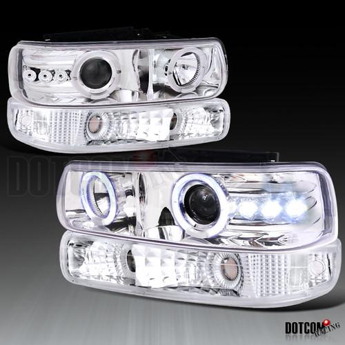 99-02 silverado 00-06 tahoe suburban chrome led projector headlights+bumper lamp