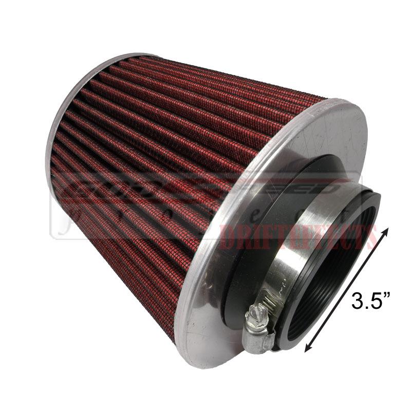 Red universal 3.5" high performance inlet air filter intake cone dry short ram