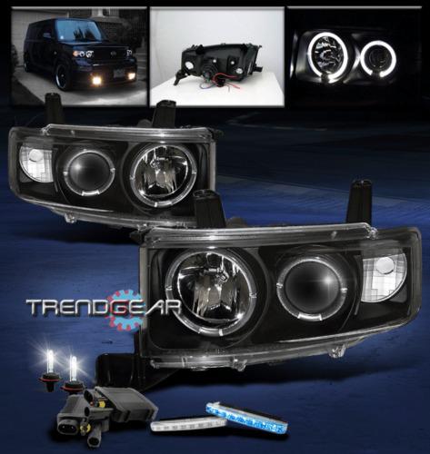 03-07 scion xb halo black projector head light lamp w/blue drl led signal+6k hid