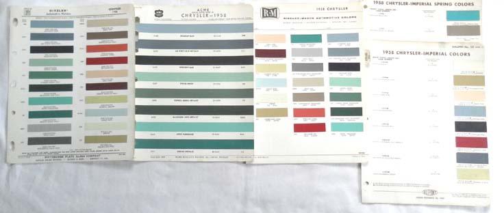 1958 chrysler dupont and acme  ppg r-m   color paint chip chart all models 