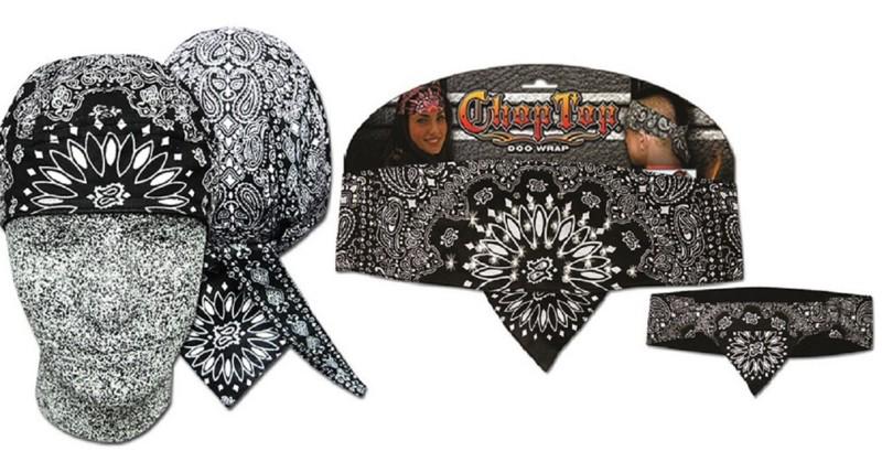 Combo set: black paisley doo rag & black paisley w/ rhinestones chop top  new