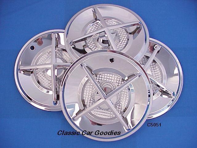 Hub caps (4) "4-bar spinner" chrome 14" steel new set!