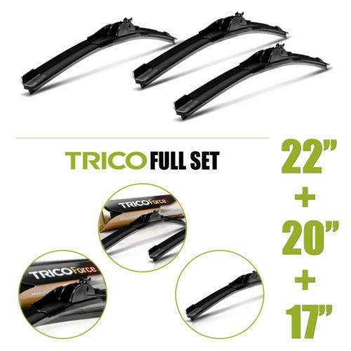 New set of 3 pcs trico force beam wiper blades size: 22" lh, 20" rh, 17" rear