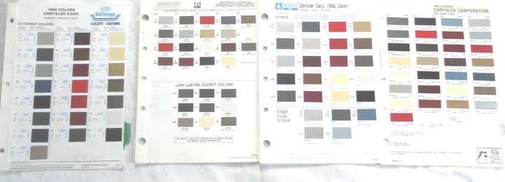 1986 dodge chrysler plymouth ppg  dupont r-m  color paint chip charts  mopar 