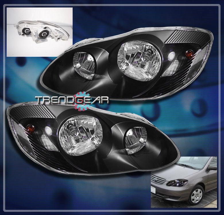 03-08 toyota corolla crystal headlights lamps jdm black 04 05 06 07 ce le s xrs