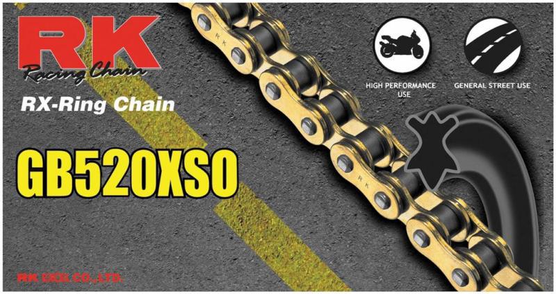 Rk motorcycle chain heavy dut gb520xso110 gb520xso-110 gold gb520xso 110 links