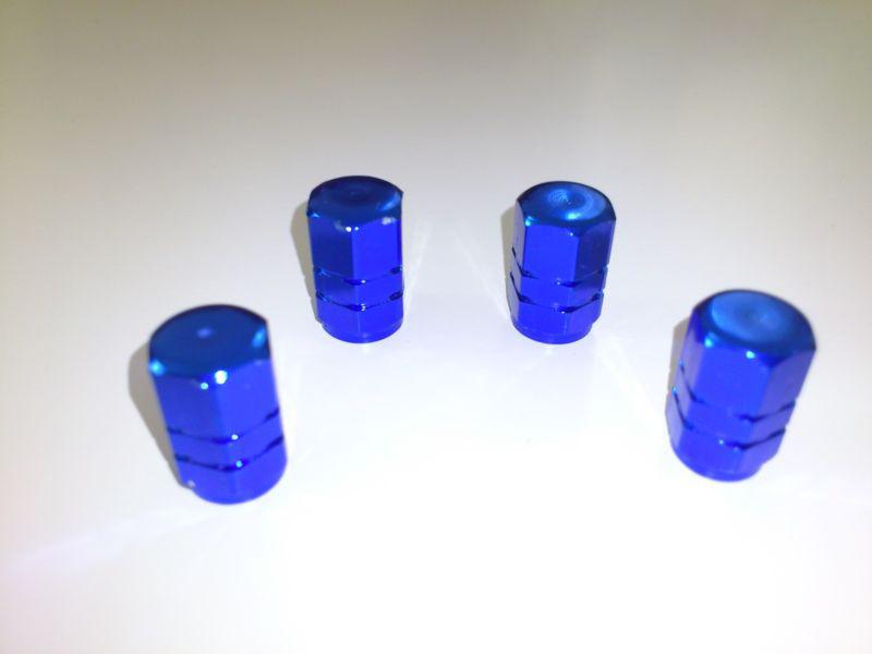 4pc set blue aluminum wheel rim tire valve stem caps dust cover car auto truck 