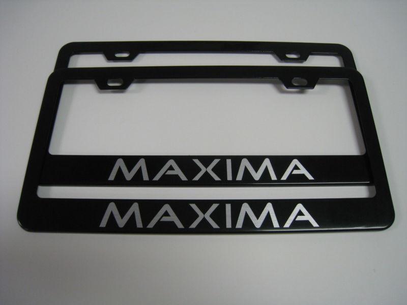 (2) black coated metal license plate frame - nissan "maxima"