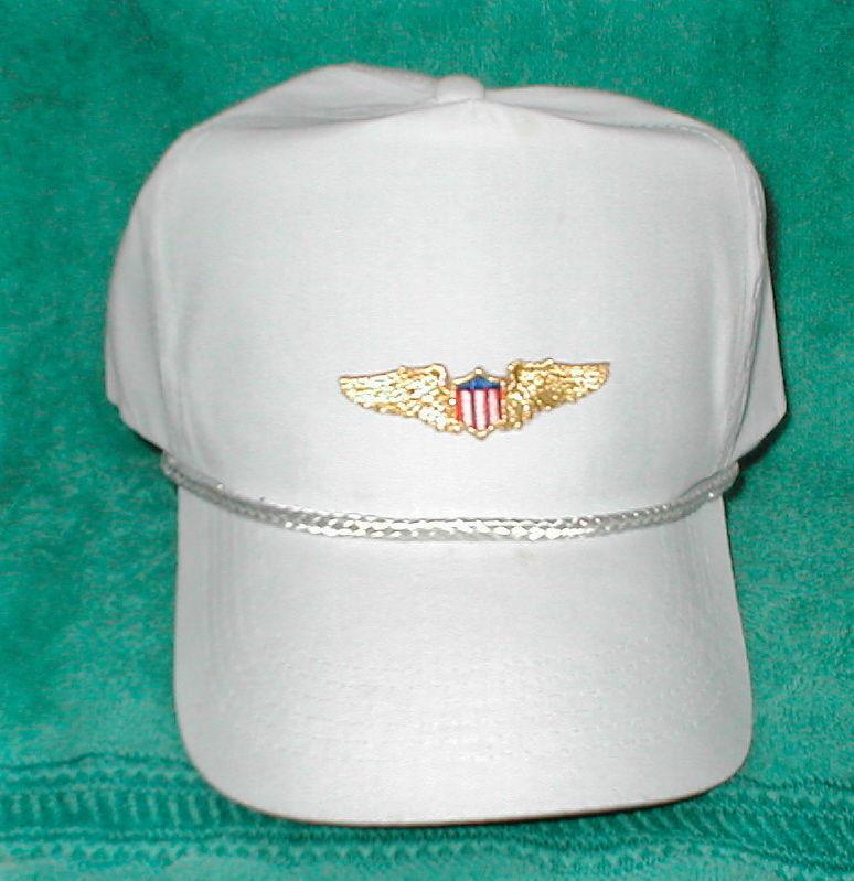 Pilot's white golf hat  airplane aircraft aviation with gold wings on  the front
