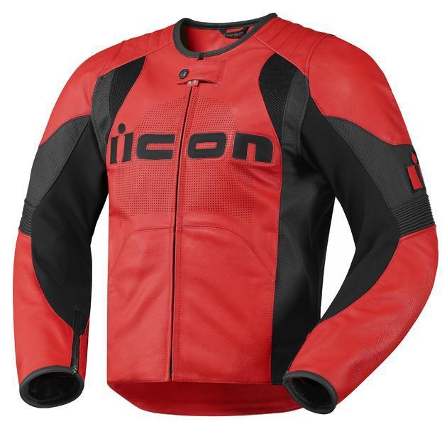 Icon overlord leather motorcycle jacket red sm/small