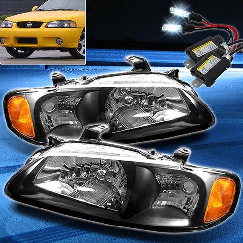 8000k slim xenon hid kit+00-03 nissan sentra black headlights head lights pair