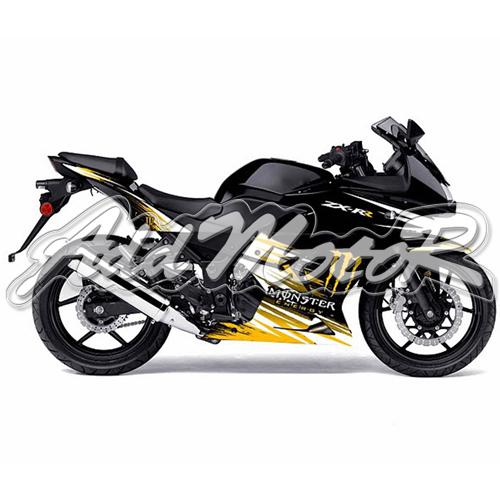 Injection molded fit ex250 250r 2008-2012 2009 2010 yellow black fairing 25w65