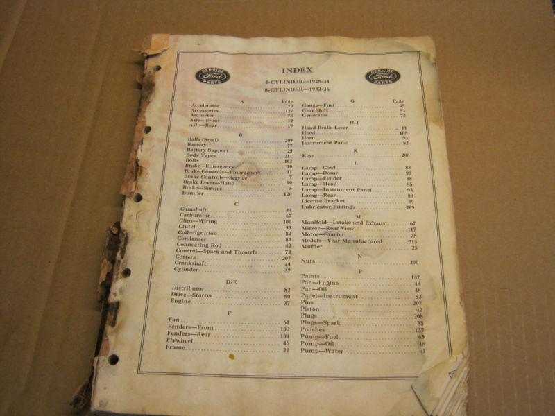 Vintage genuine ford parts list catalog 4cyl.1928 -1934, 8cly.1932- 1936 chassis