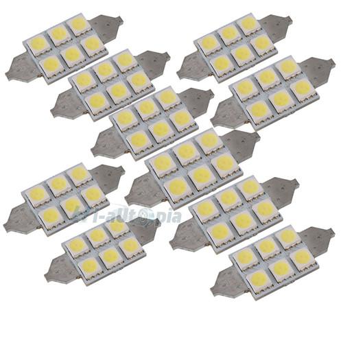 New 10 x 36mm 6 led smd 5050 festoon interior dome  light bulbs white