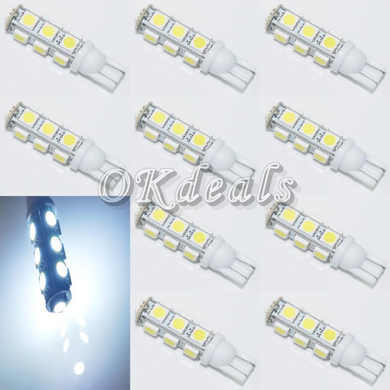 10x t10 0.5w 180lm 6000k 13-smd 5050 led white light car bulb lamp white12valus