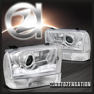 99-04 ford f250/350/450/550 chrome smd led projector headlights+corner lamps