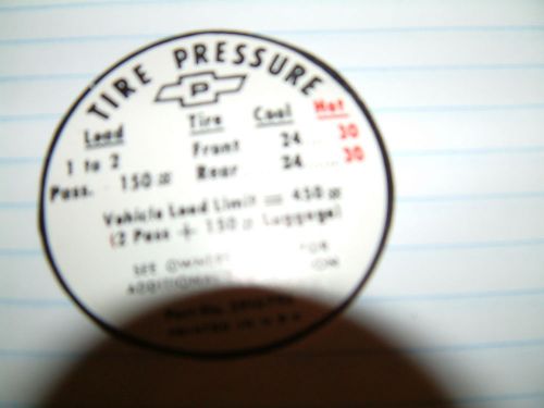 Tire pressure decal 1967 corvette