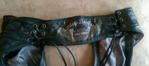 Women&#039;s size small harley davidson genuine leather chap black embroidered