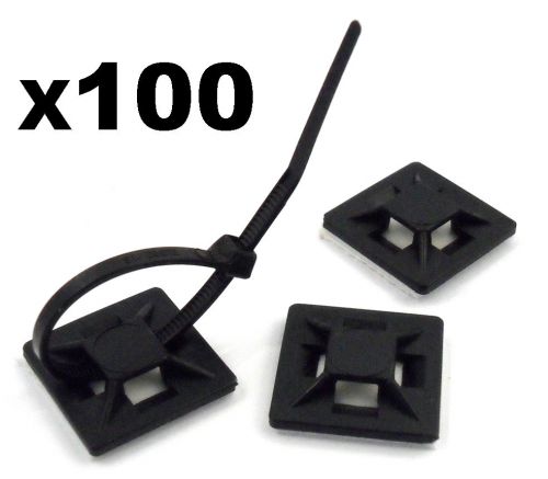 100x self adhesive stick-on mounts for cable ties / routing looms, wire &amp; cable