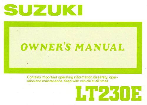 1988 suzuki lt230e quadrunner atv owners manual -lt 230 e-suzuki-lt230