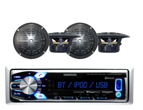 Kmrm312bt kenwood marine boat yacht aux/usb am/fm radio + 4 x 4&#034; black speakers