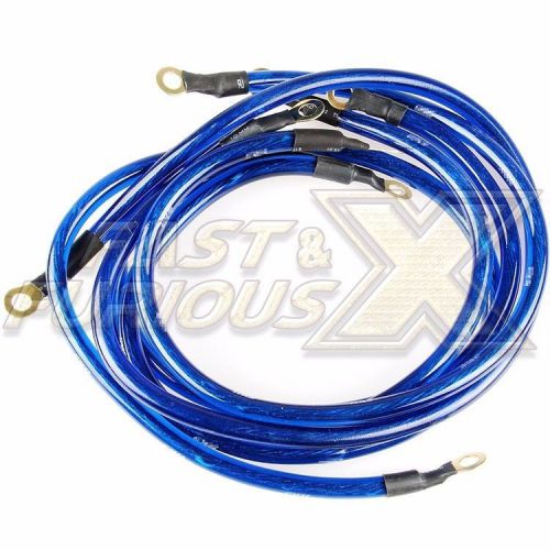 Blue auto universal 5 points earth system grounding power wire cable kit new