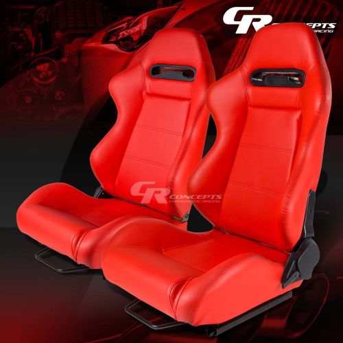 Type-r red pvc leather l&amp;r sports racing seats+mounting slider rails left+right