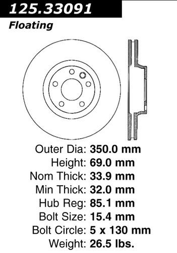 Centric 125.33091 front brake rotor/disc-high carbon rotor-preferred