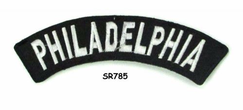 Philadelphia white on black small rocker iron on patches for biker vest jacket