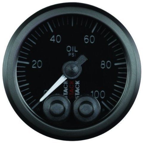 Stack st3502 pro-control black 52mm 1/8&#034; nptf male 0-100 psi oil pressure gauge