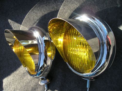 New pair small vintage style amber color fog lights with visors  6-volts !