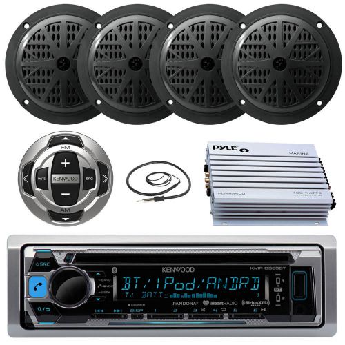 New kenwood marine boat cd/mp3 iphone radio player w/ remote 400w amp 4 speakers