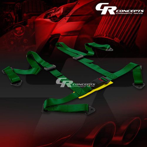 4-point 2&#034; wide green strap harness safety buckle style racing seat belt+bolts