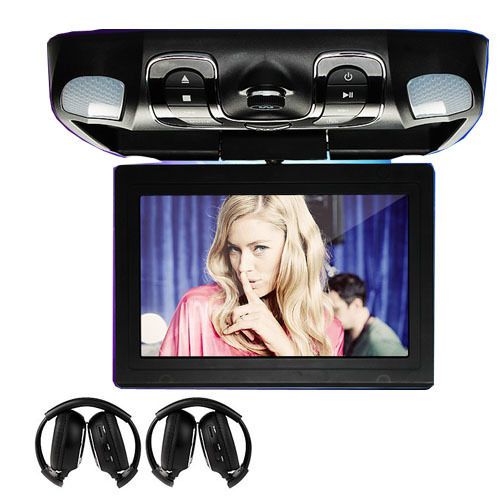 Black 10.1&#034;lcd car flip down roof mount monitor dvd player games sd ir+headphone