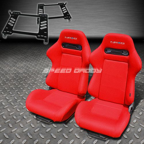 Pair nrg type-r style red cloth racing seat+bracket for 90-99 toyota mr2 sw20