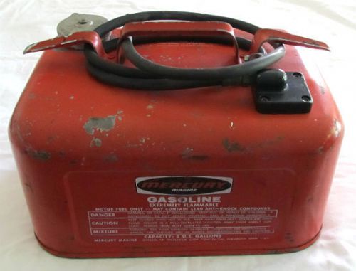 Vintage mercury marine 3 gallon empty metal gas can with hose