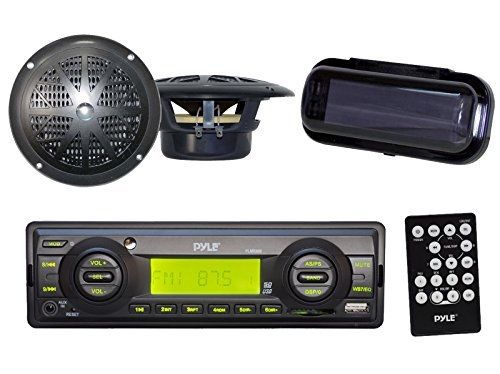 Enrock indash marine radio 200w sd card usb input 4&#034; black round speakers stereo