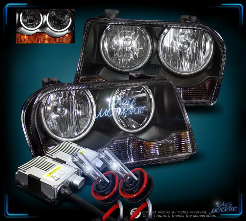 8000k hid 2005-2009 chrysler 300 dual ccfl halo ring black blk headlights