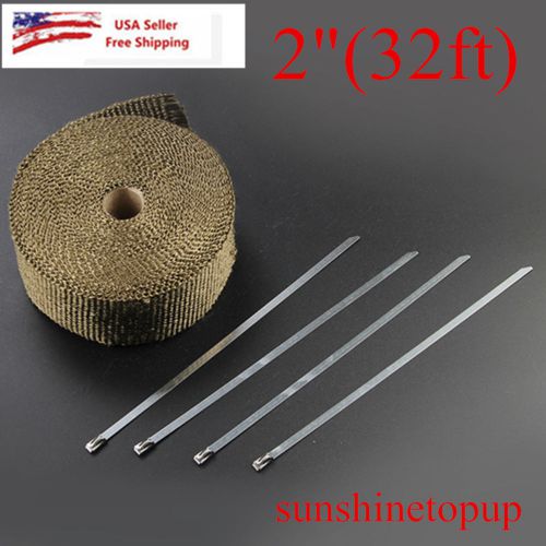 2&#034;32ft roll fiberglass cloth exhaust manifolds header pipe heat wrap tape+6 ties